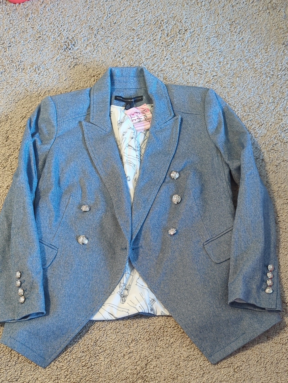 White House Black Market Studio Blazer Blue Silver Buttons Size 2